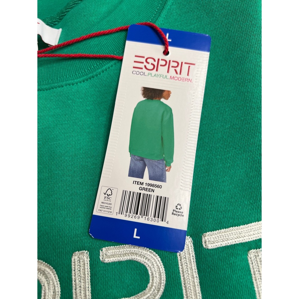 ESPRIT Sweatshirt Women Large Green Crewneck Relaxed Fit Cotton Blend NWT 80s - Picture 4 of 7